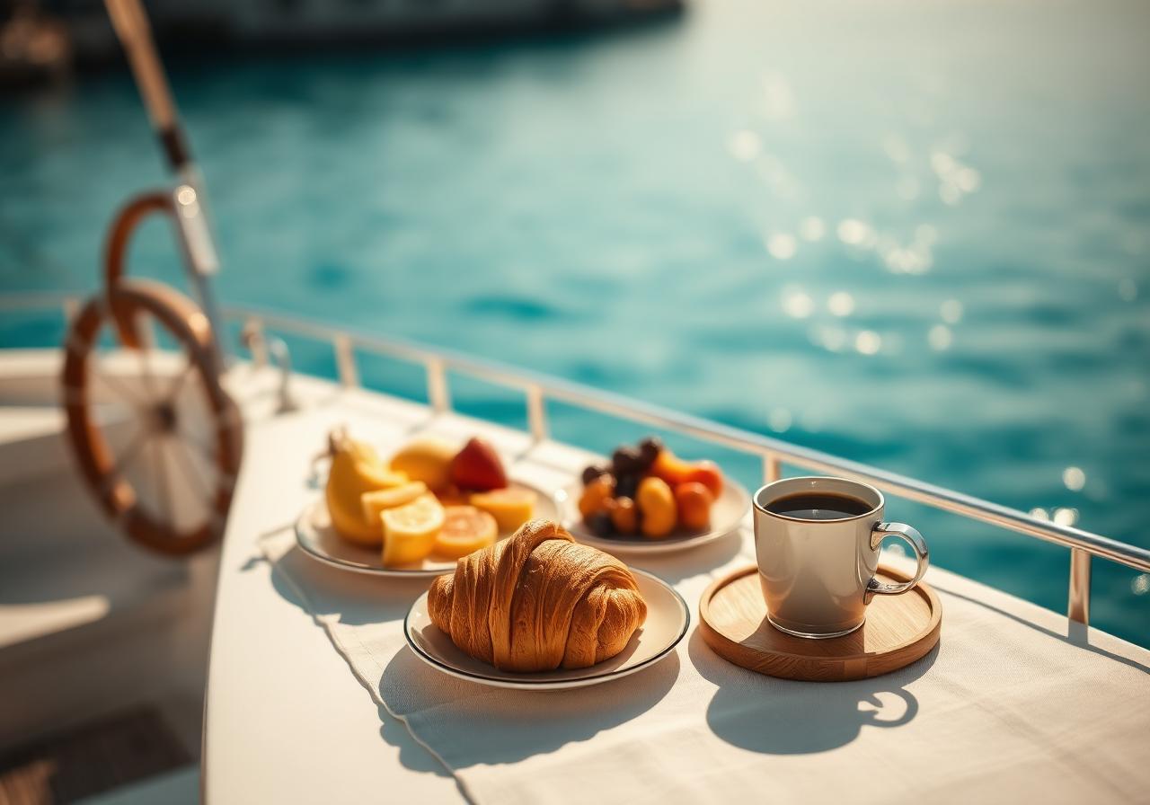 Breakfast on board at sunrise