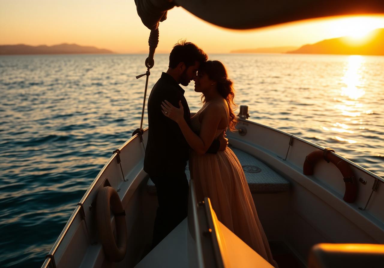 Romantic golden hour moment on the sea