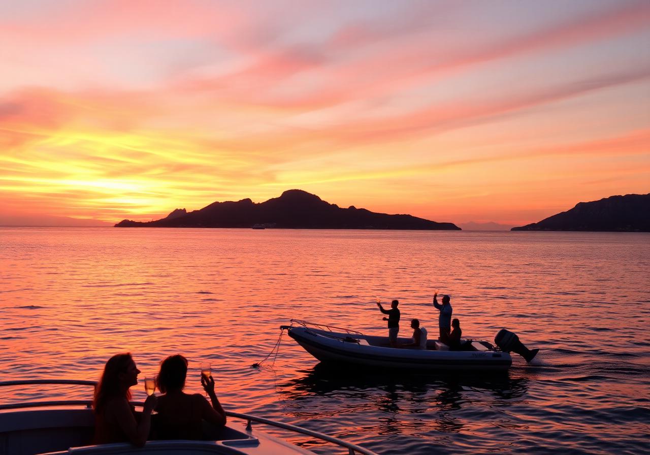 Sunset aperitif on a private boat in Sardinia